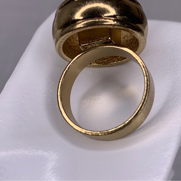 𝅺Vintage Ring Women’s 7 Opaque Caramel Round Cabochon Gold Tone Bohemian - Picture 7 of 8